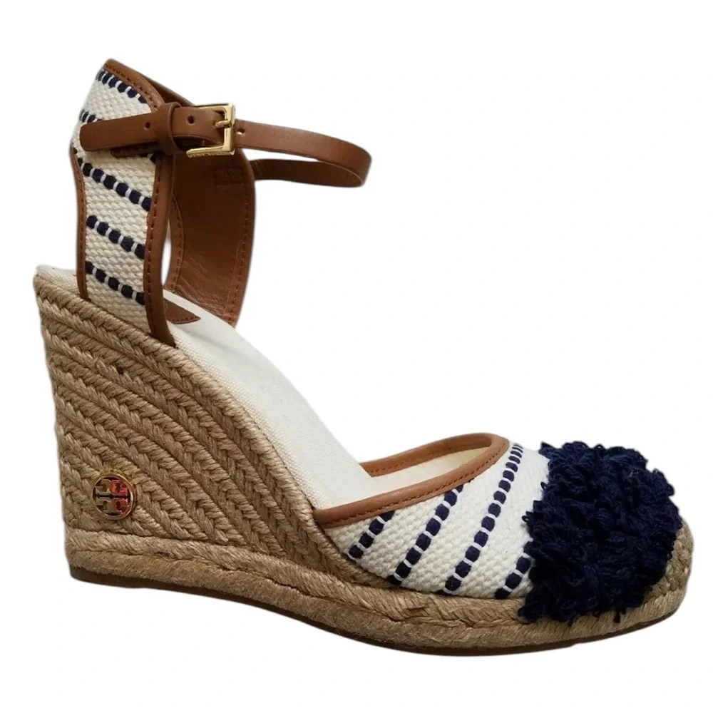 Tory Burch - Shaw Wedge Espadrille | Woven Wedge | Ivory & Navy | Size 6.5